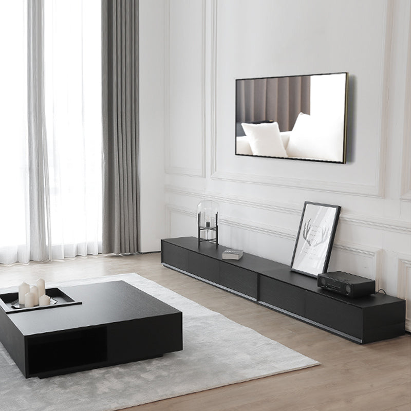 Modern Engineered Wood TV Stand Black Enclosed Storage TV Console with Drawers