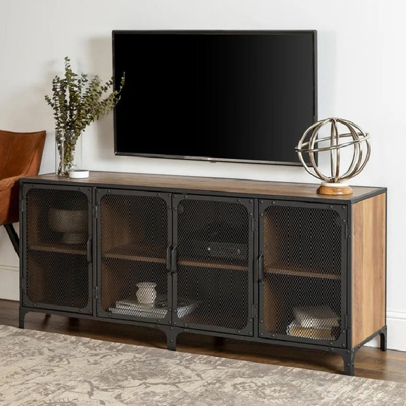 Industrial Wood TV Stand Enclosed Storage TV Media Console with Legs for Living Room