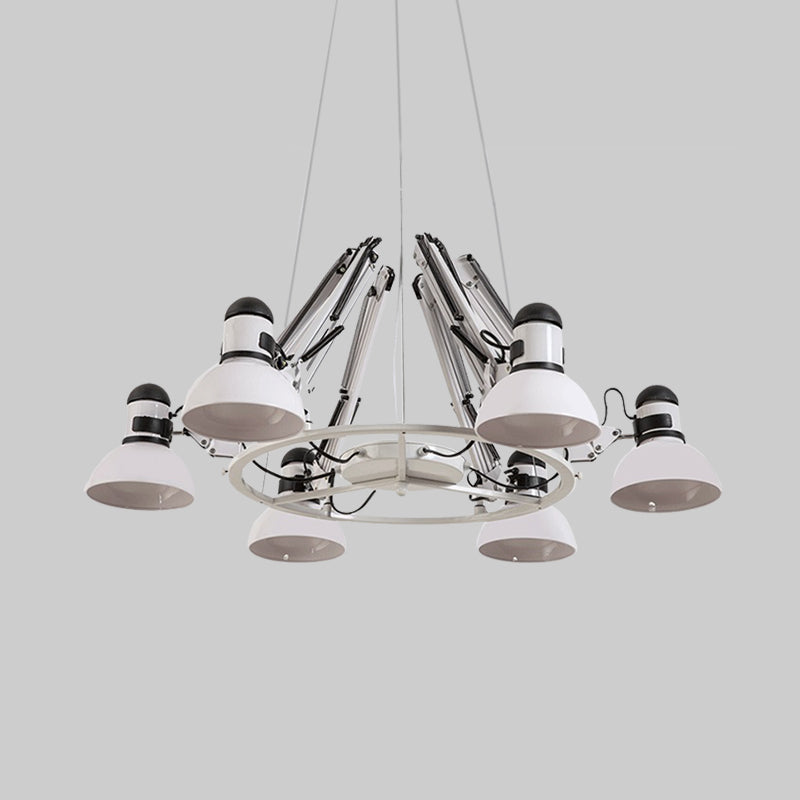 6-Heads Chandelier Lighting Vintage Domed Metal Hanging Ceiling Lamp in White with Swing Arm