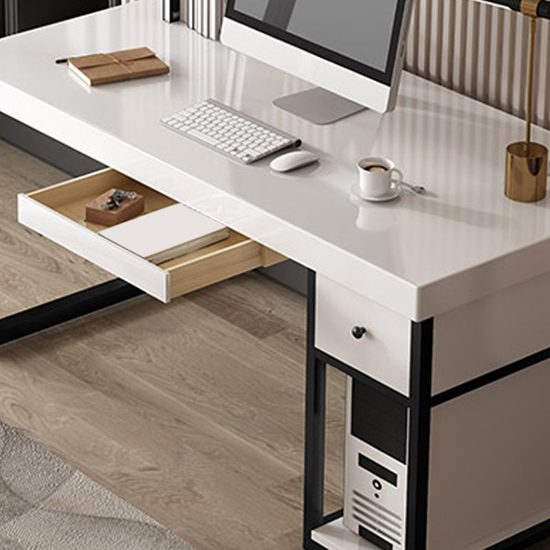 White Contemporary Style Wooden Computer Desk Rectangular Office Desk