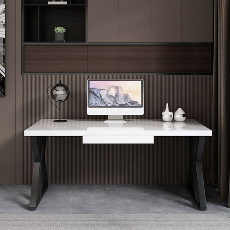 White Contemporary Style Wooden Computer Desk Rectangular Office Desk