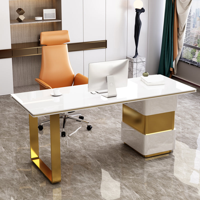 Rectangular with Drawers Office Desk Pedestal Artificial Wood Writing Desk Glam