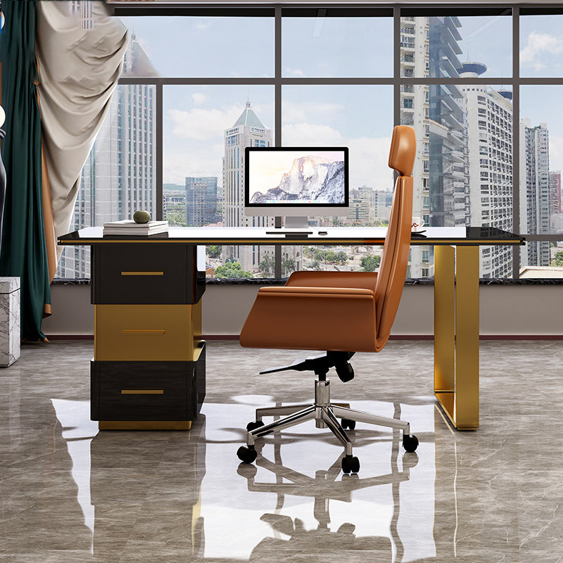 Rectangular with Drawers Office Desk Pedestal Artificial Wood Writing Desk Glam