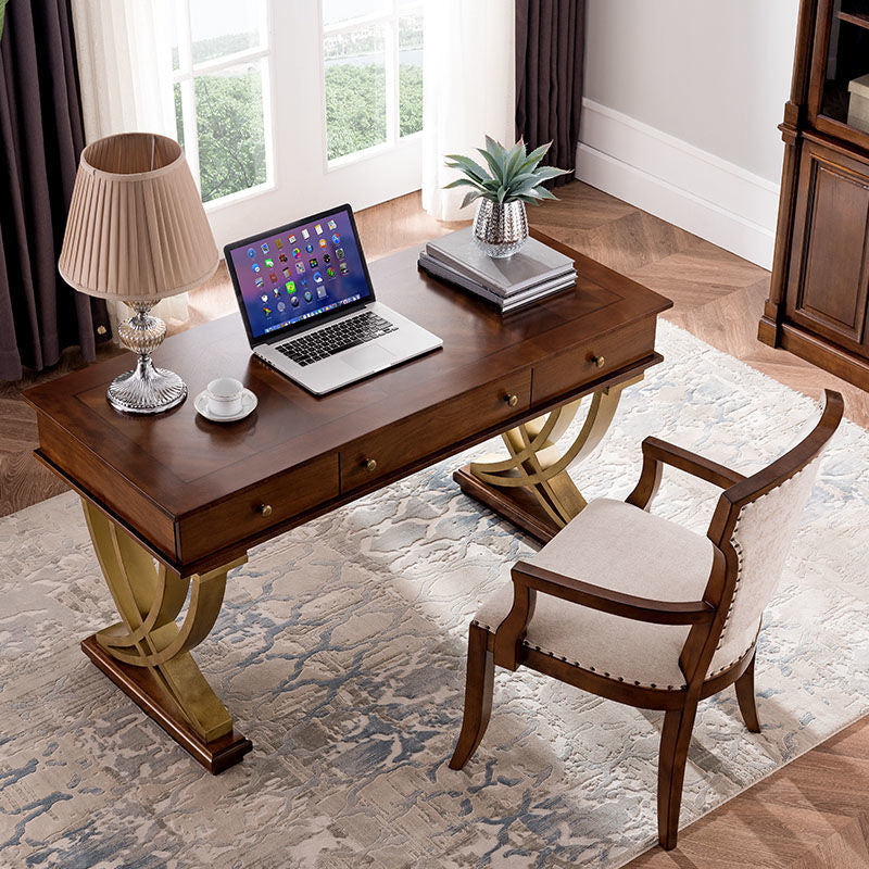 Glam Style Writing Desk Rectangular Wood Office Desk for Home