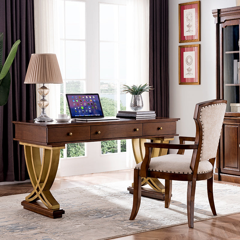 Glam Style Writing Desk Rectangular Wood Office Desk for Home