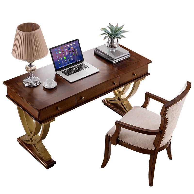 Glam Style Writing Desk Rectangular Wood Office Desk for Home