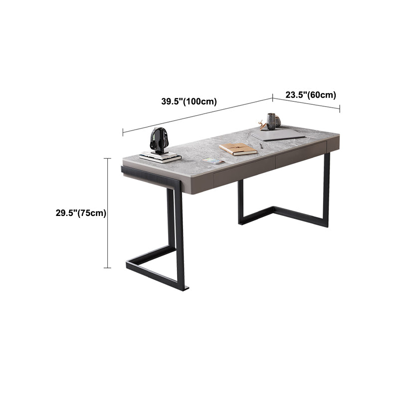 Steel and Stone Office Desk Grey 23.6" Wide Writing Desk Rectangular