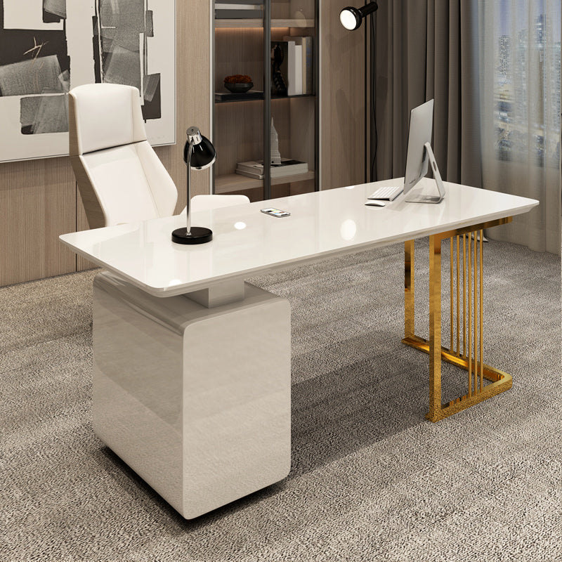 Rectangular Glam Writing Desk with File Cabinet Office Desk Artificial Wood