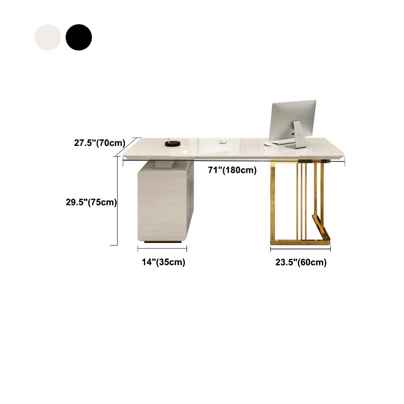 Rectangular Glam Writing Desk with File Cabinet Office Desk Artificial Wood