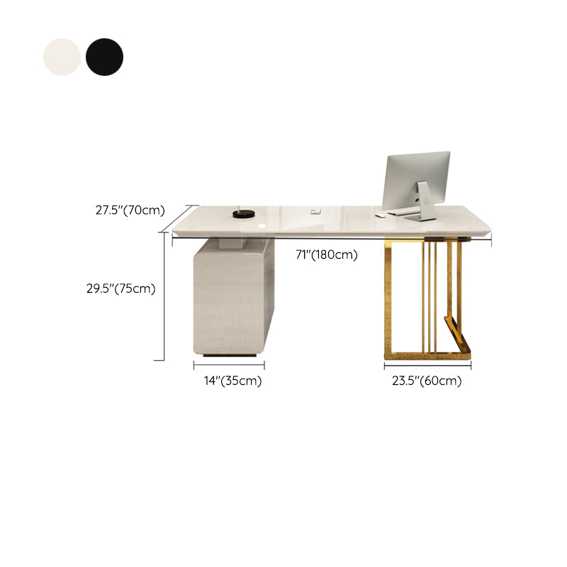 Rectangular Glam Office Desk with 3 Storage Drawers Writing Desk Artificial Wood