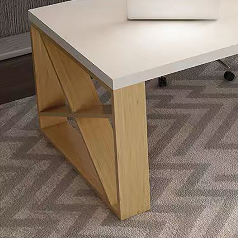 White Solid Wood Rectangular Writing Desk Glam Meeting Desk for Office