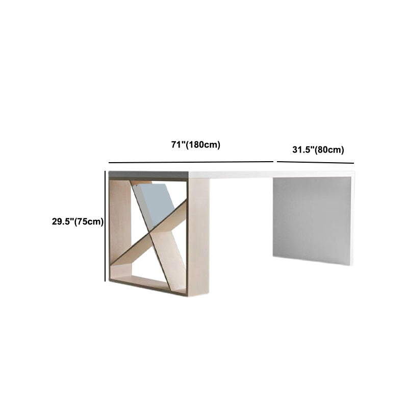 White Solid Wood Rectangular Writing Desk Glam Meeting Desk for Office