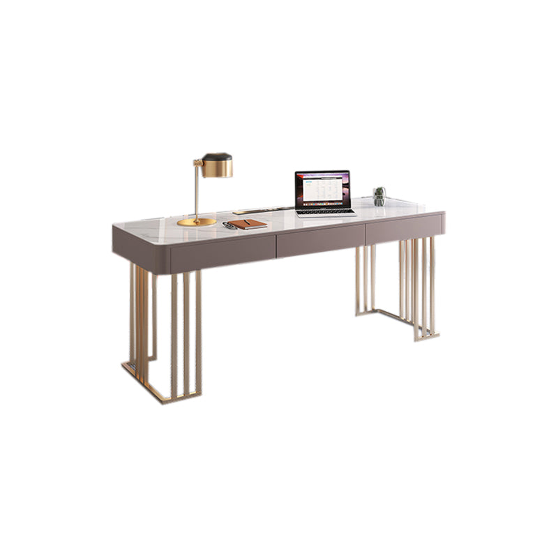 Rectangular Pewter Office Desk Glam Built in Outlets Writing Desk with Drawers