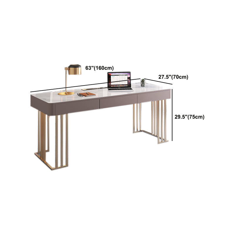 Rectangular Pewter Office Desk Glam Built in Outlets Writing Desk with Drawers