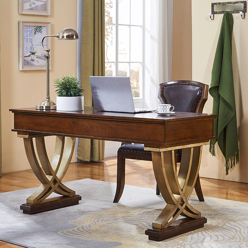 Glam Natural Rectangular Writing Desk Home Office Desk with Metal Legs