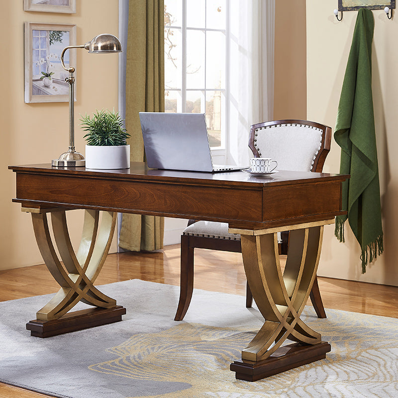 Glam Natural Rectangular Writing Desk Home Office Desk with Metal Legs