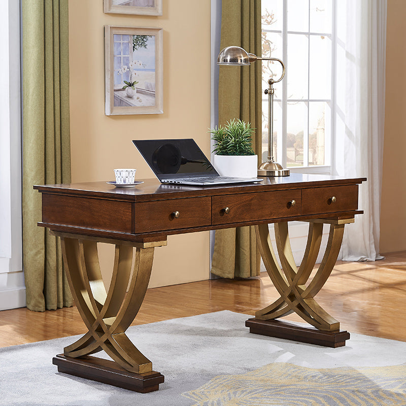 Glam Natural Rectangular Writing Desk Home Office Desk with Metal Legs