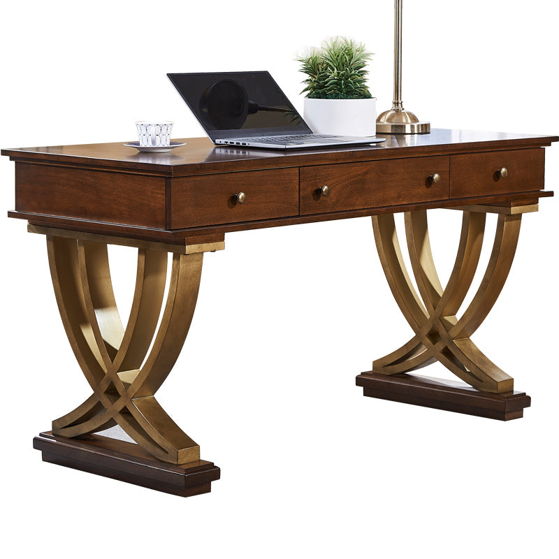 Glam Natural Rectangular Writing Desk Home Office Desk with Metal Legs