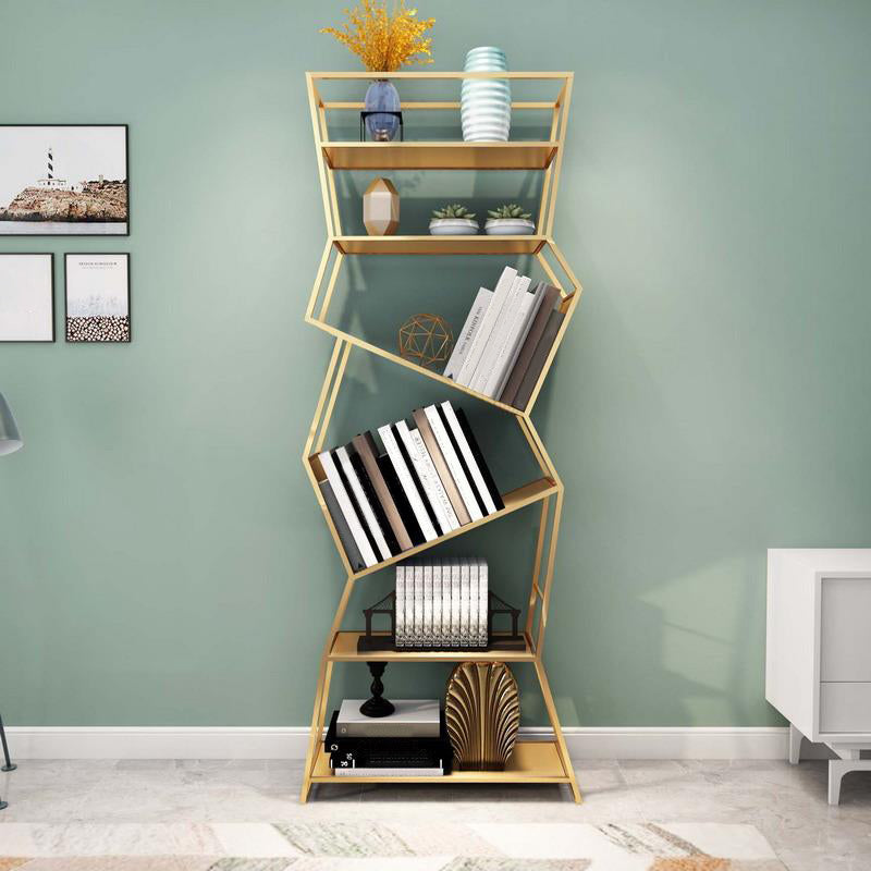 Modern Iron Bookcase Geometric Bookshelf for Living Room 71" H X 10" W