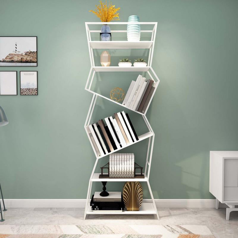 Modern Iron Bookcase Geometric Bookshelf for Living Room 71" H X 10" W