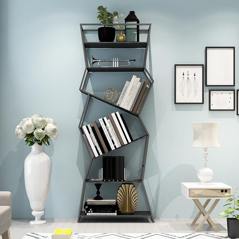 Modern Iron Bookcase Geometric Bookshelf for Living Room 71" H X 10" W