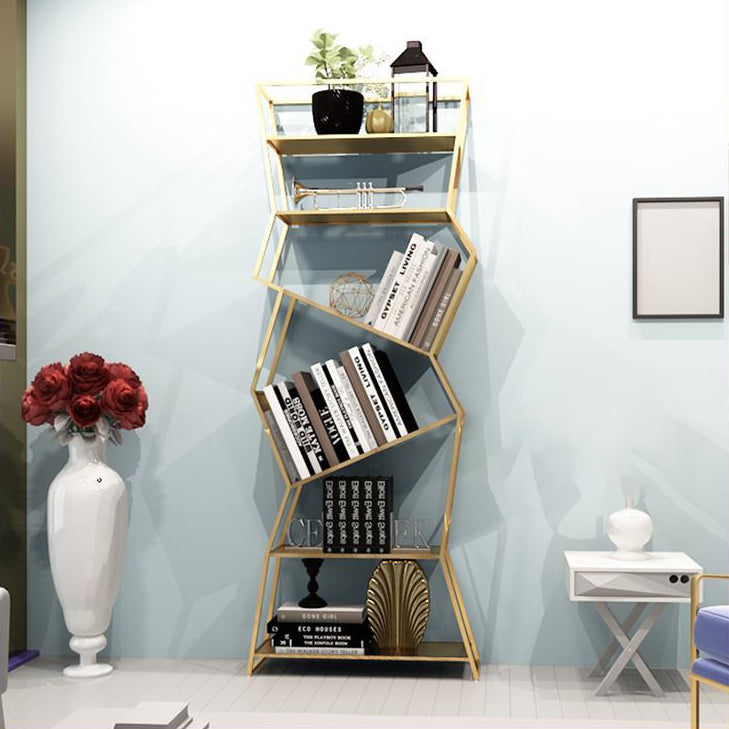 Modern Iron Bookcase Geometric Bookshelf for Living Room 71" H X 10" W