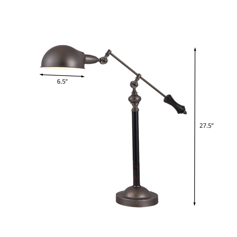 Countryside Swing Arm Reading Lamp Metal 1 Head Task Lighting in Black with Dome Shade