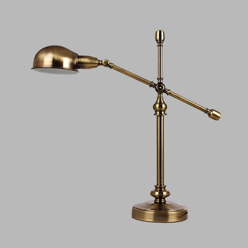 LED Desk Light Countryside Dome Metal Table Lamp in Gold with Rotatable Crossing Arm