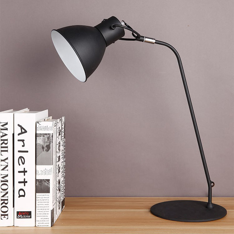 Black Finish LED Task Lamp Antiqued Metal Curved Arm Reading Lighting with Dome Shade for Study Room