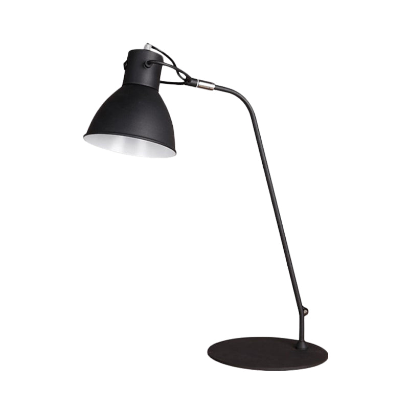 Black Finish LED Task Lamp Antiqued Metal Curved Arm Reading Lighting with Dome Shade for Study Room