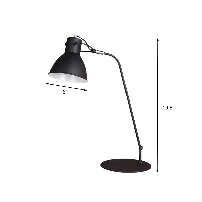 Black Finish LED Task Lamp Antiqued Metal Curved Arm Reading Lighting with Dome Shade for Study Room