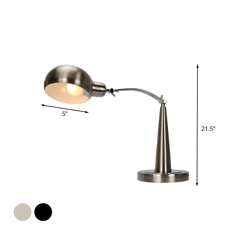 Industrial Dome Shade Reading Light 1 Light Metal Plug-In Table Lamp in Black/Silver with Adjustable Arm