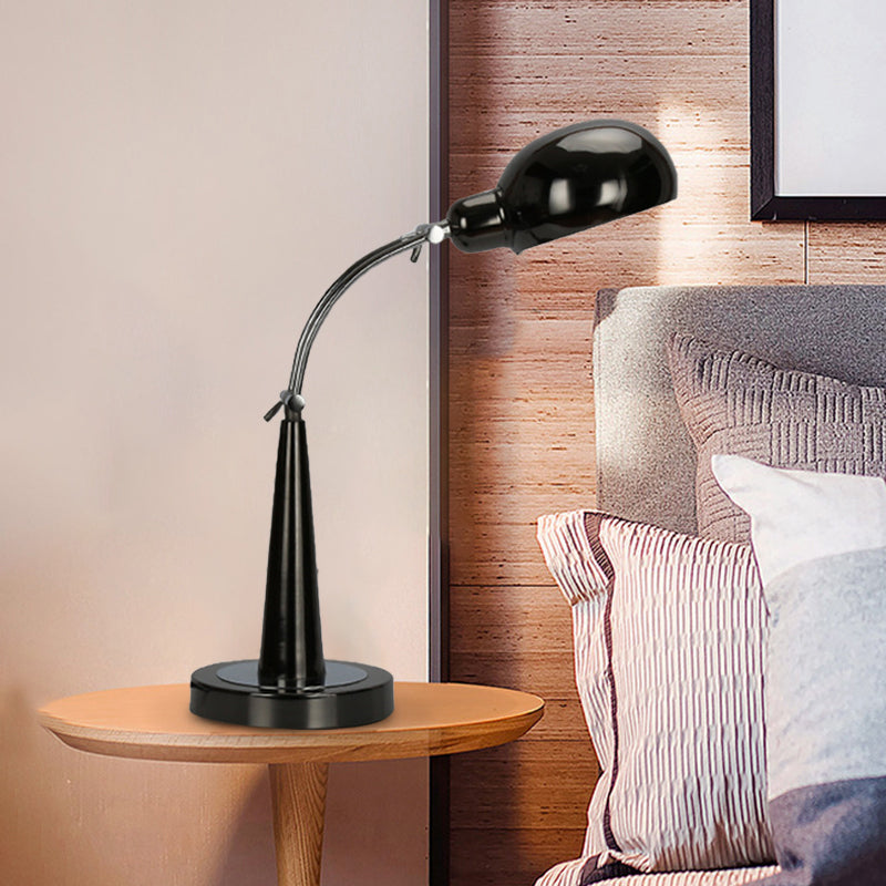 Industrial Dome Shade Reading Light 1 Light Metal Plug-In Table Lamp in Black/Silver with Adjustable Arm