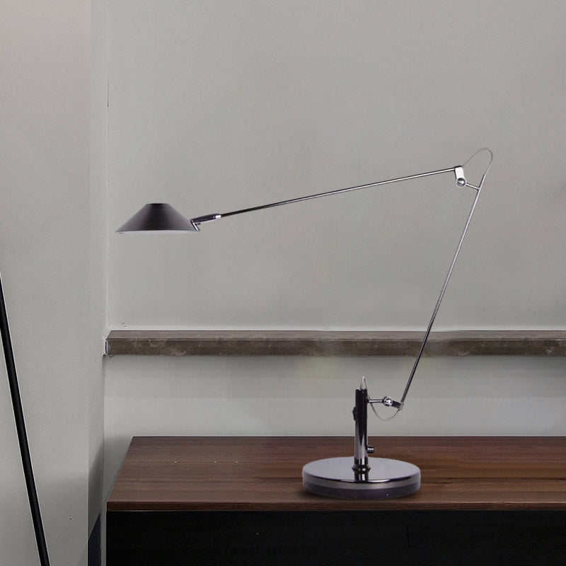 Black Conical Table Lighting Industrial Metal LED Office Task Lamp with Adjustable Long Arm