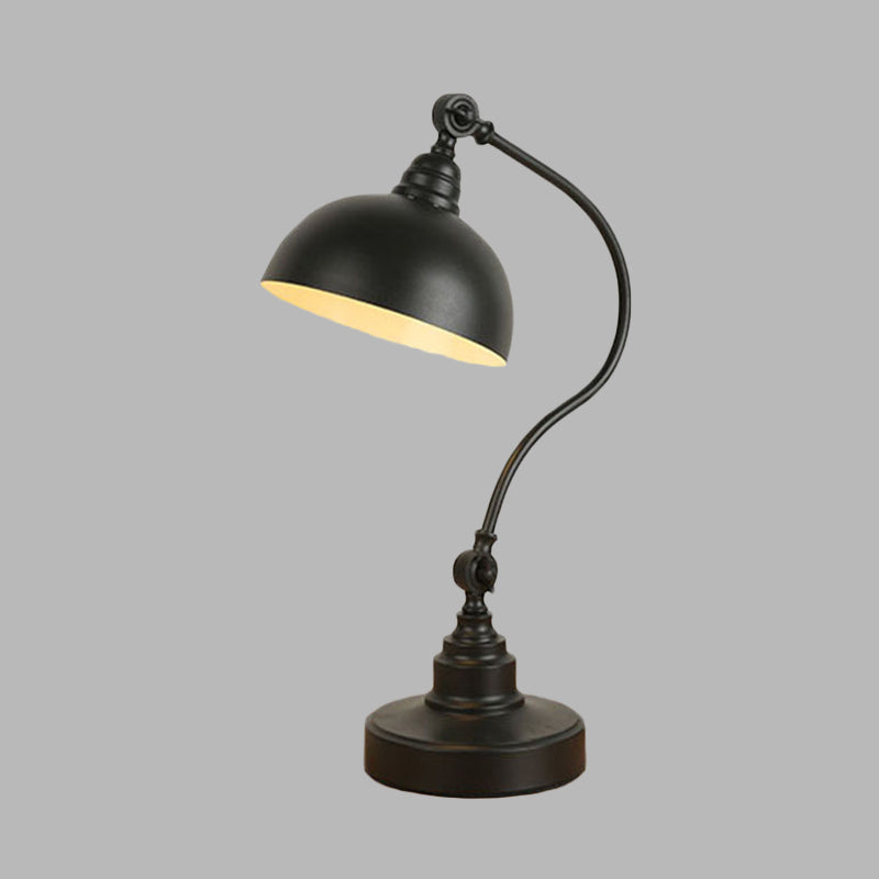 Metal Dome Adjustable Table Light Vintage 1 Bulb Study Room Task Lamp in Black with Gooseneck Arm