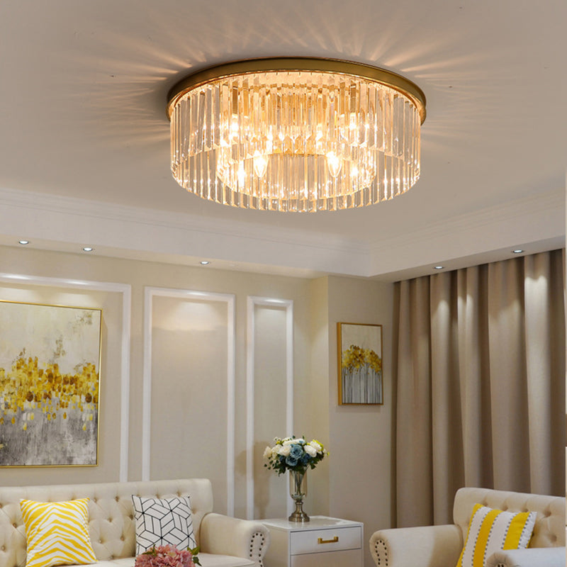 Modern Drum Ceiling Light Crystal Multiple-Light Flush Ceiling Lights