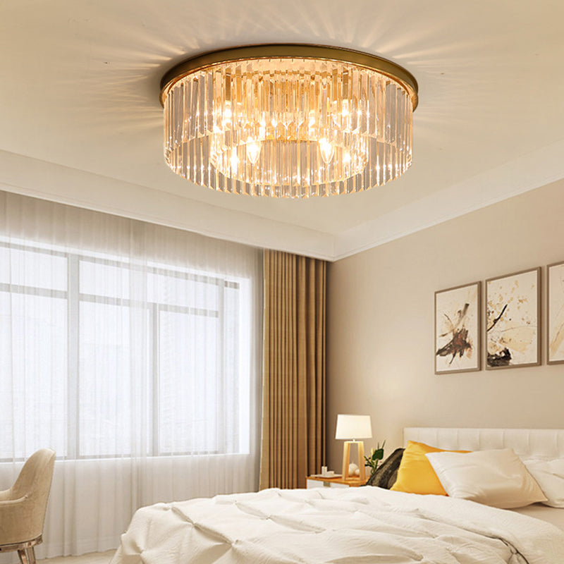 Modern Drum Ceiling Light Crystal Multiple-Light Flush Ceiling Lights