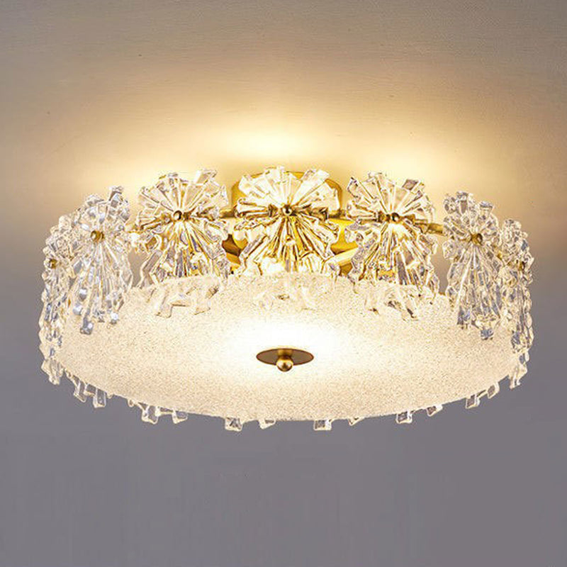 Modern Drum Flush Mount Lighting Crystal Multiple-Light Ceiling Lighting