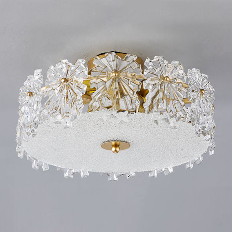 Modern Drum Flush Mount Lighting Crystal Multiple-Light Ceiling Lighting