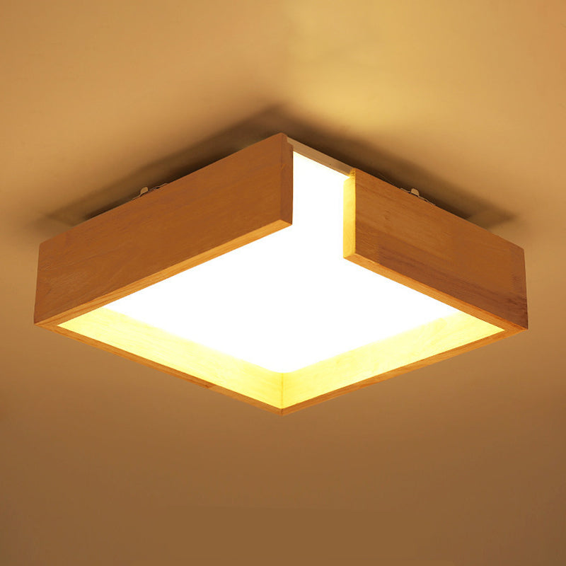 Minimalism Flush Mount Square Wooden Ceiling Light Fixture for Bedroom