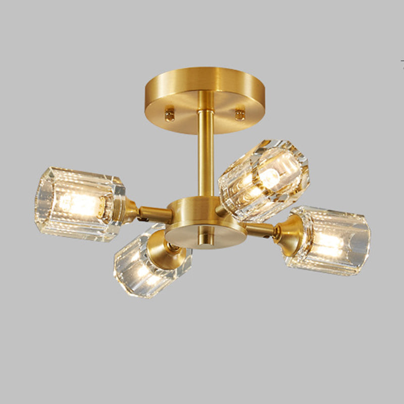 3/4/5/6-Light Modern Golden Flush Mount Lighting Crystal Shaded Ceiling Light