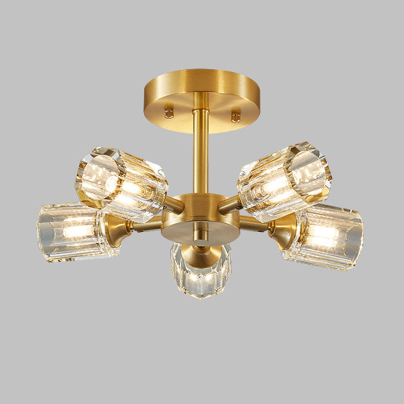 3/4/5/6-Light Modern Golden Flush Mount Lighting Crystal Shaded Ceiling Light