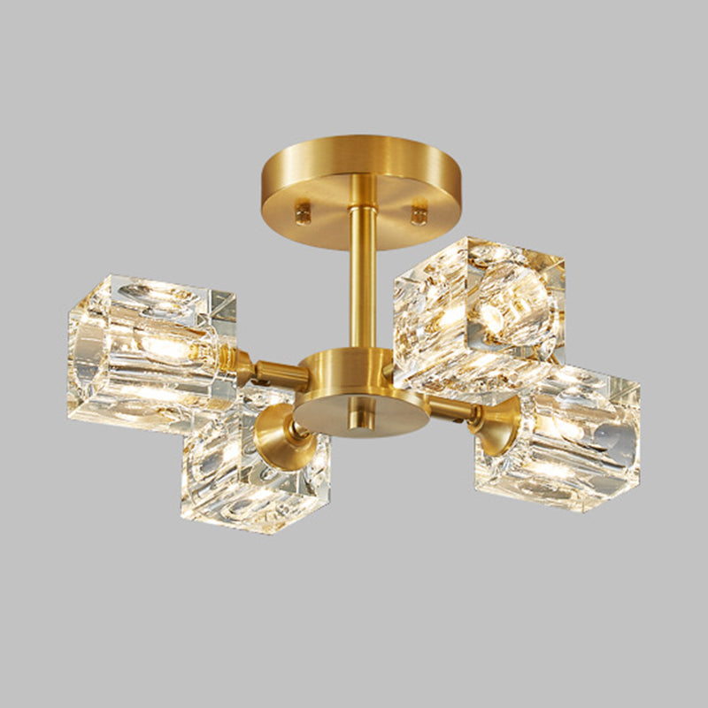 3/4/5/6-Light Modern Golden Flush Mount Lighting Crystal Shaded Ceiling Light