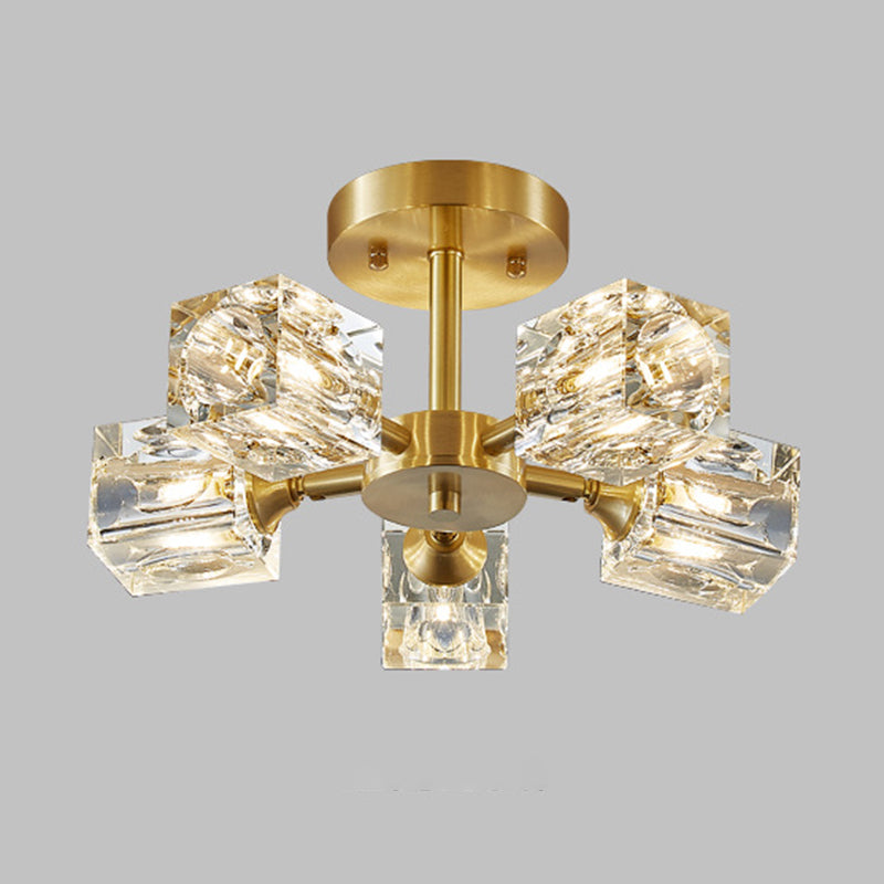 3/4/5/6-Light Modern Golden Flush Mount Lighting Crystal Shaded Ceiling Light