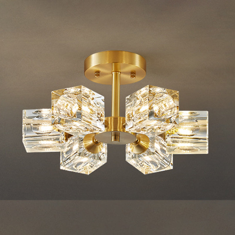 3/4/5/6-Light Modern Golden Flush Mount Lighting Crystal Shaded Ceiling Light