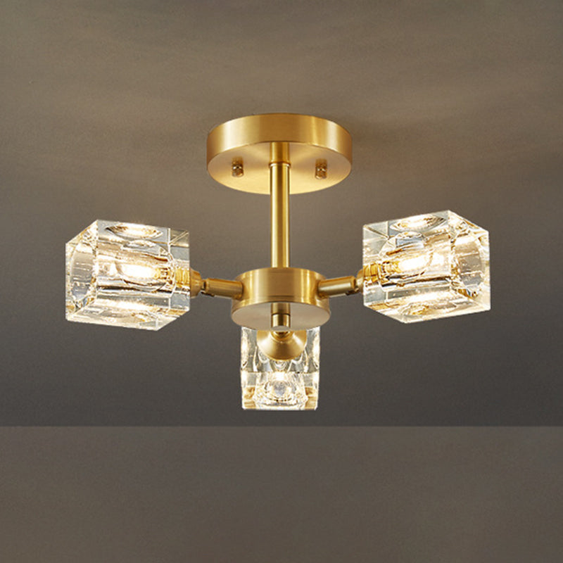 3/4/5/6-Light Modern Golden Flush Mount Lighting Crystal Shaded Ceiling Light