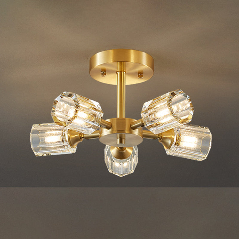 3/4/5/6-Light Modern Golden Flush Mount Lighting Crystal Shaded Ceiling Light