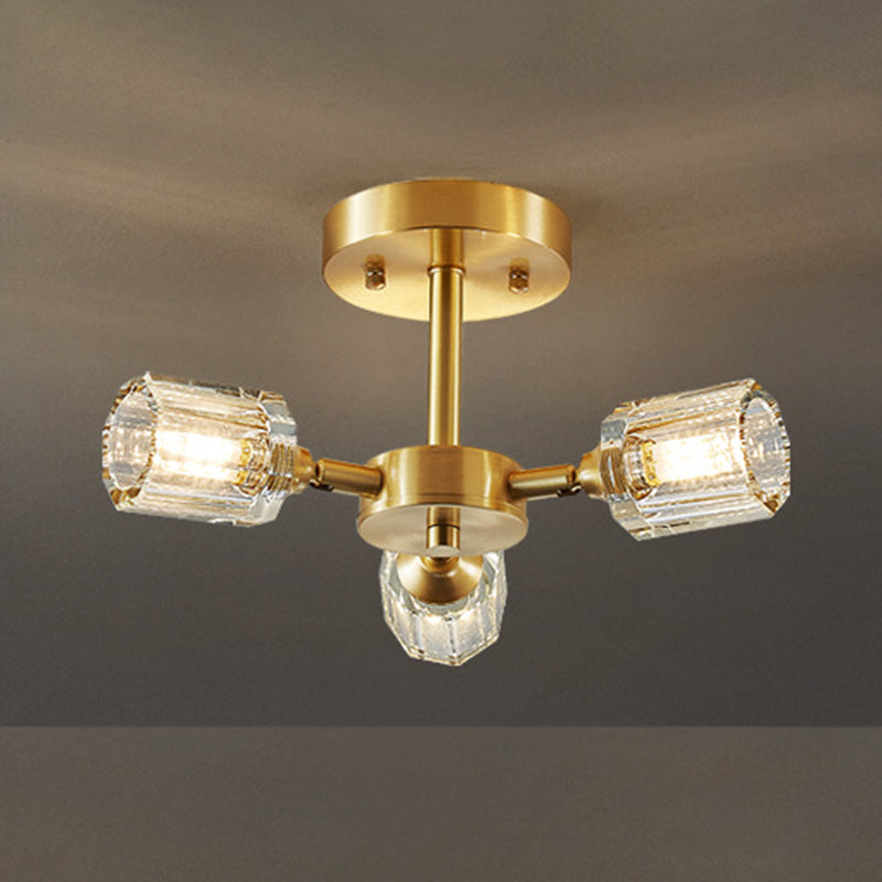 3/4/5/6-Light Modern Golden Flush Mount Lighting Crystal Shaded Ceiling Light