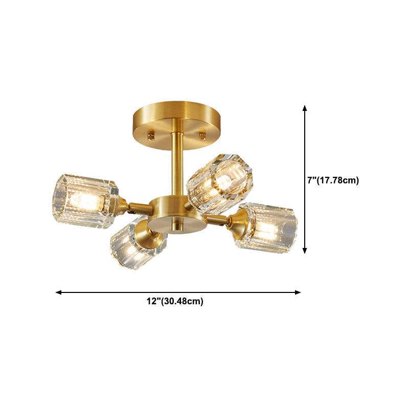 3/4/5/6-Light Modern Golden Flush Mount Lighting Crystal Shaded Ceiling Light