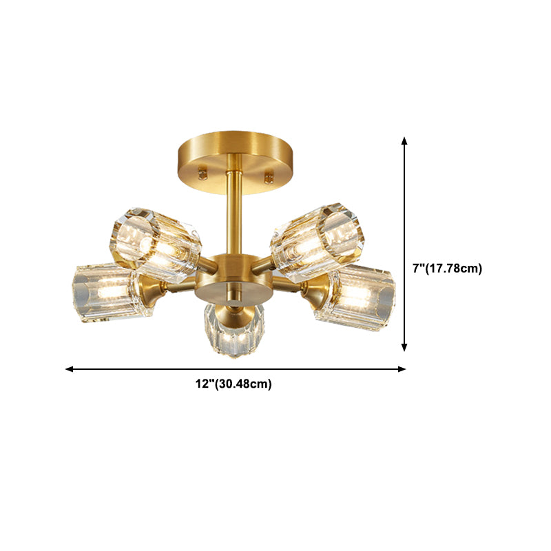 3/4/5/6-Light Modern Golden Flush Mount Lighting Crystal Shaded Ceiling Light